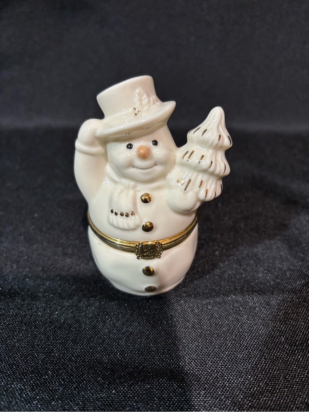 Lenox Holiday Ceramic Snowman Trinket Box - White with Gold Accents